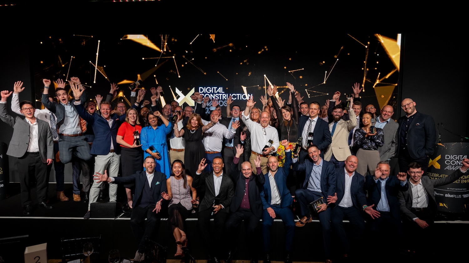 A photo of all the winners in stage at the Digital Construction Awards 2024