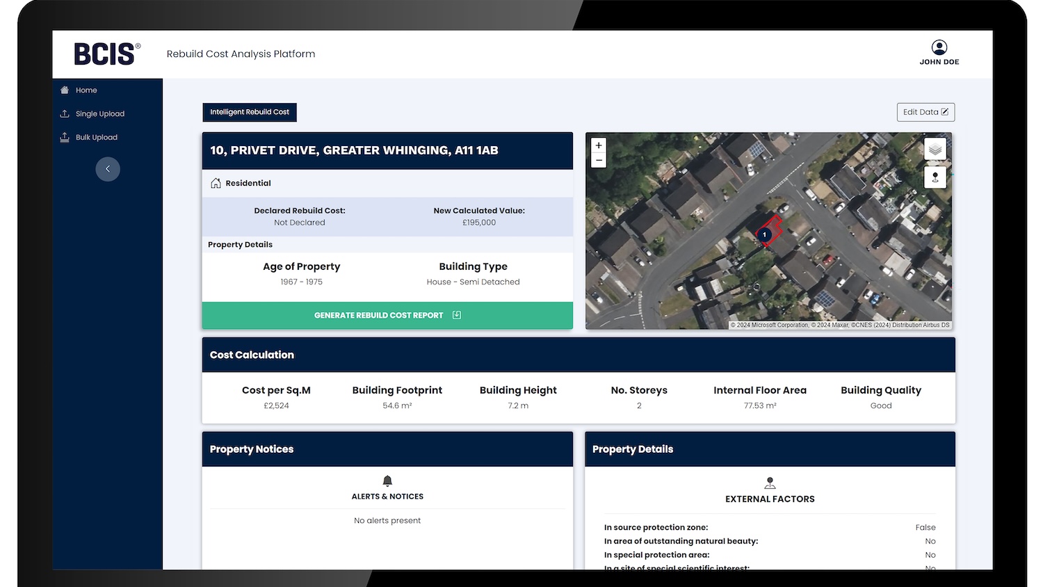 Image of the BCIS platform to tackle under-insurance