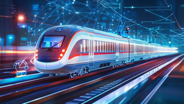 Image of a futuristic train for digital twins decarbonise transport story