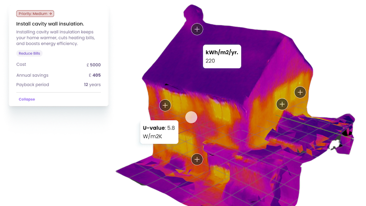 Image of a home's heat loss mapped by Kestrix