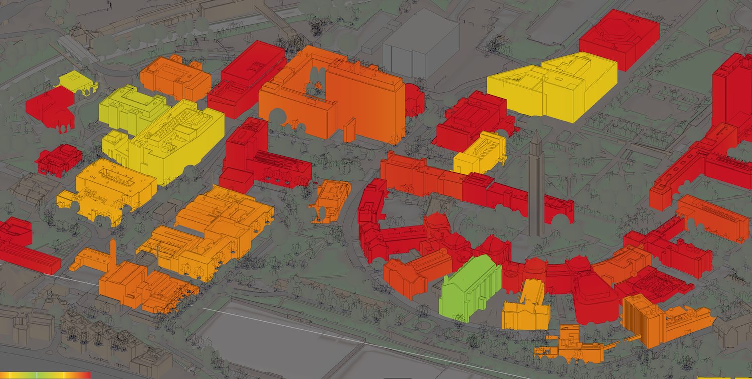 A heat map of the University of Birmingham estate for Rich Draper interview