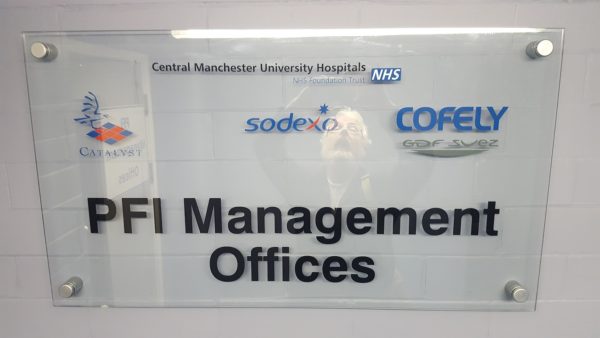 An image of the PFI Management Offices sign at Manchester University Hospitals NHS Foundation Trust for PFI handback explainer