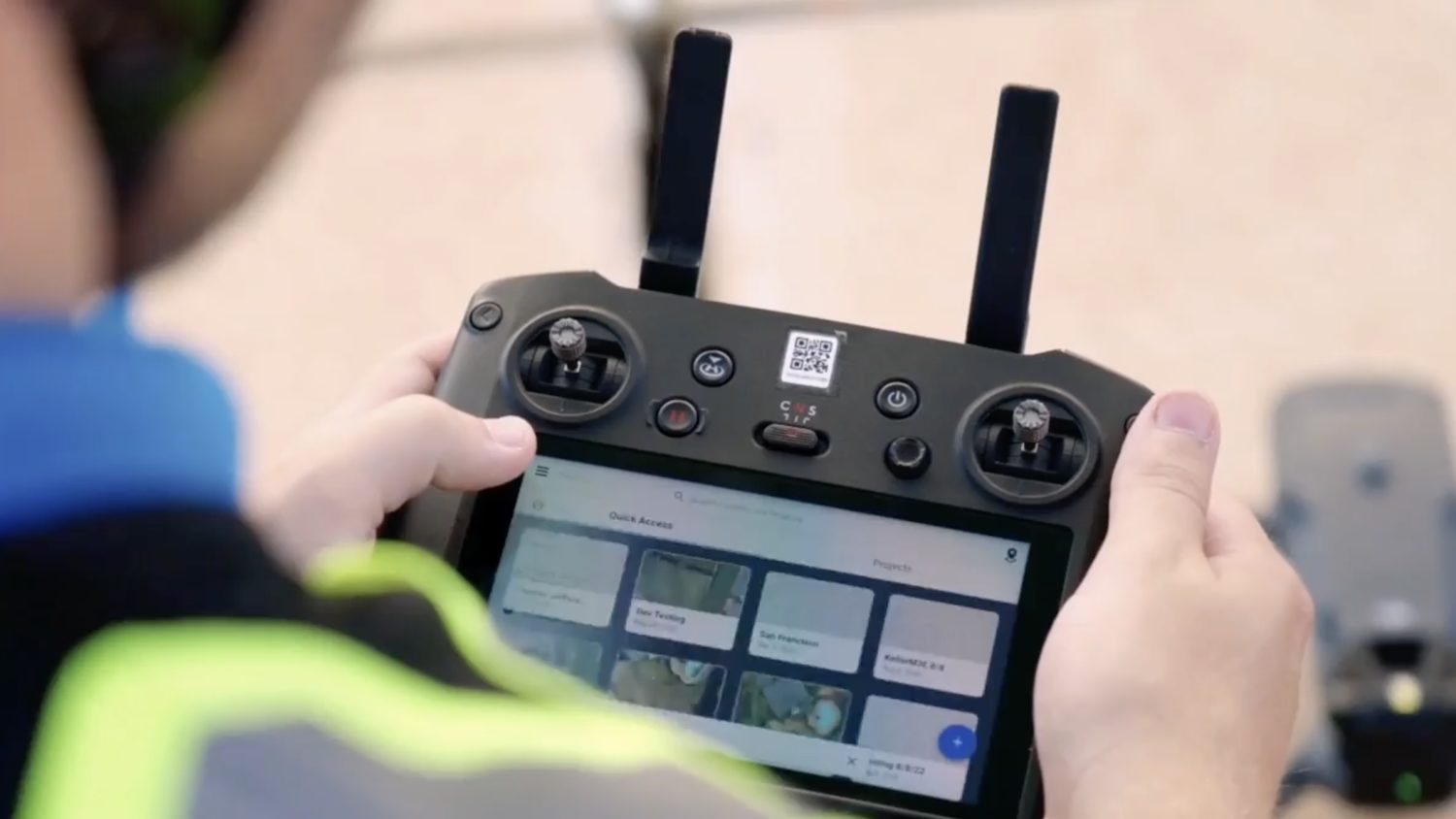 Image of a drone being controlled for Kier DroneDeploy story