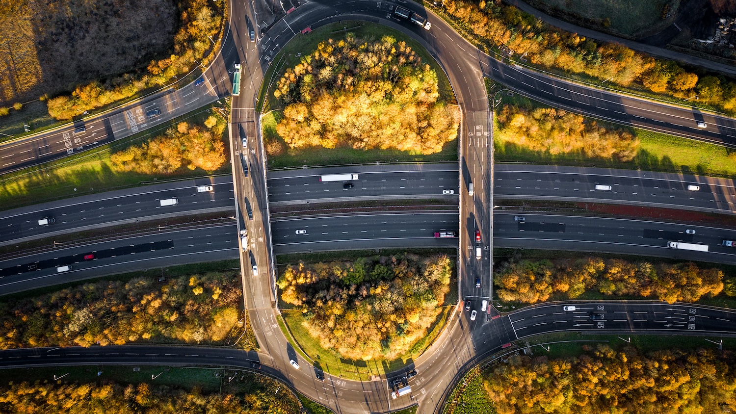 Overhead image of a British motorway junction to illustrate National Highways material exchange story