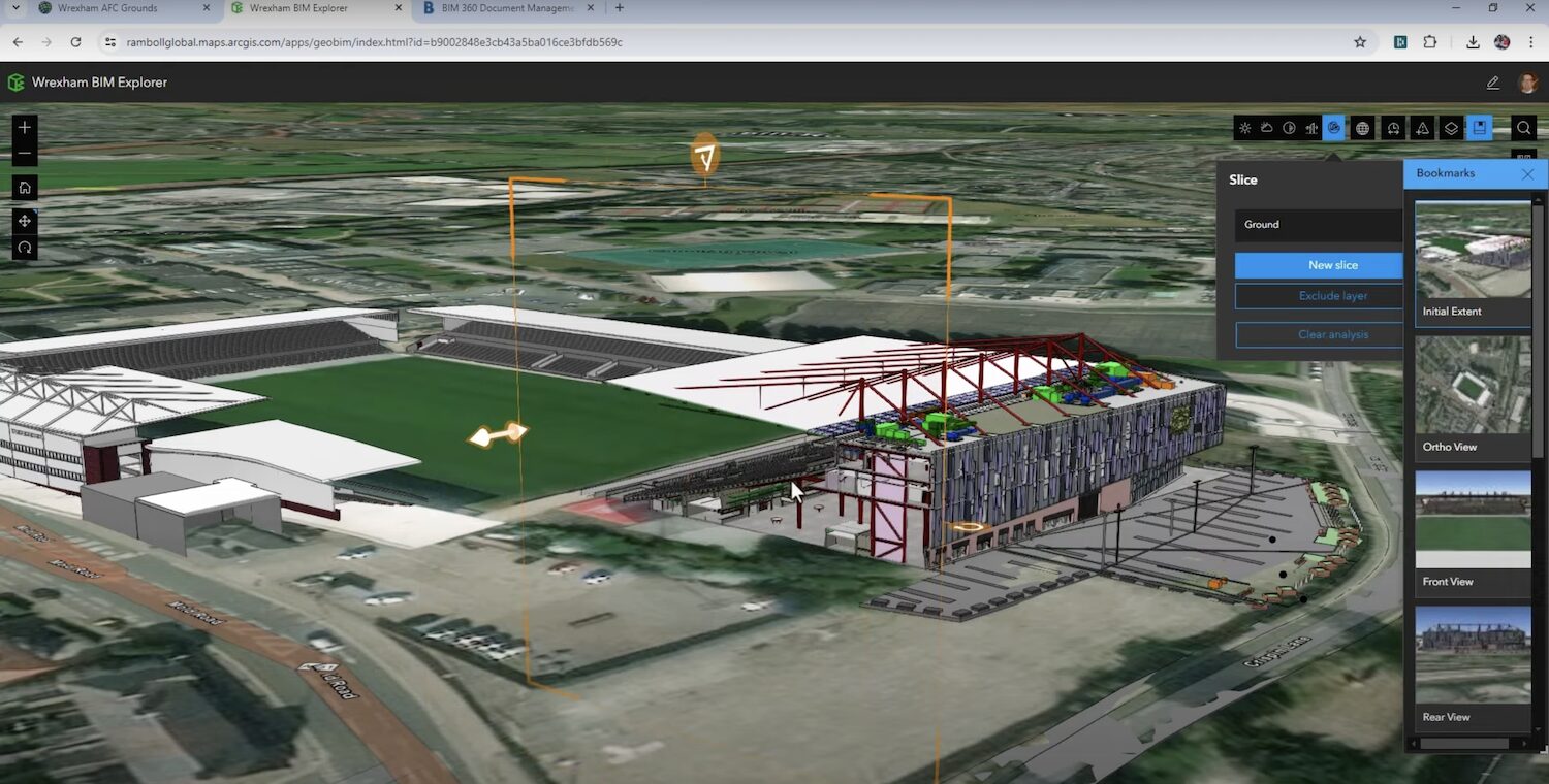 Screen grab from video of Autodesk and Esri integration at Wrexham FC