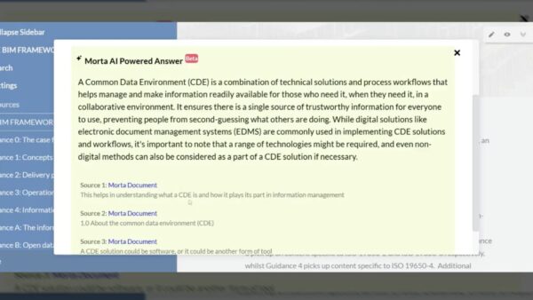 Screen grab of the UK BIM Framework AI search tool in action