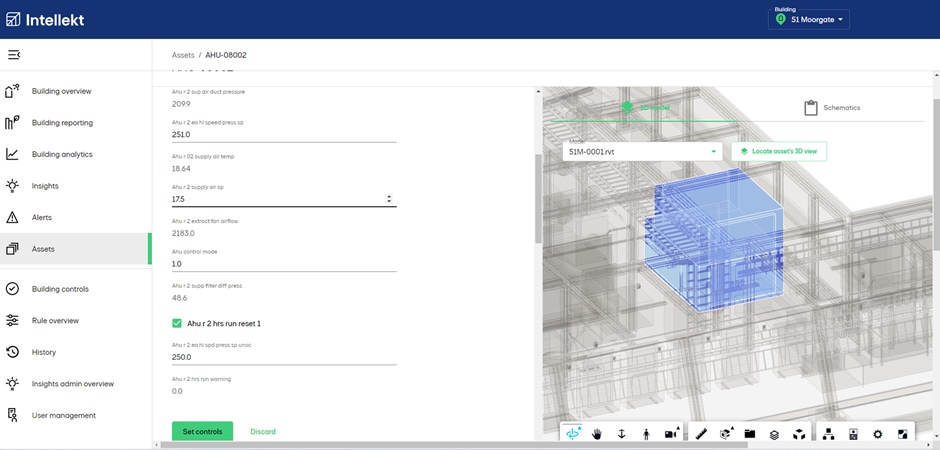 A screen grab from Intellekt - Skanska's smart building platform