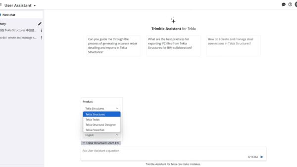 Tekla AI assistant screen grab for Tekla 2025 story